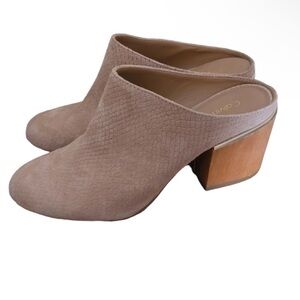 Calvin Klein Judia Nubuck Python Tan Mules with 2 in block heel - Size 5.5
